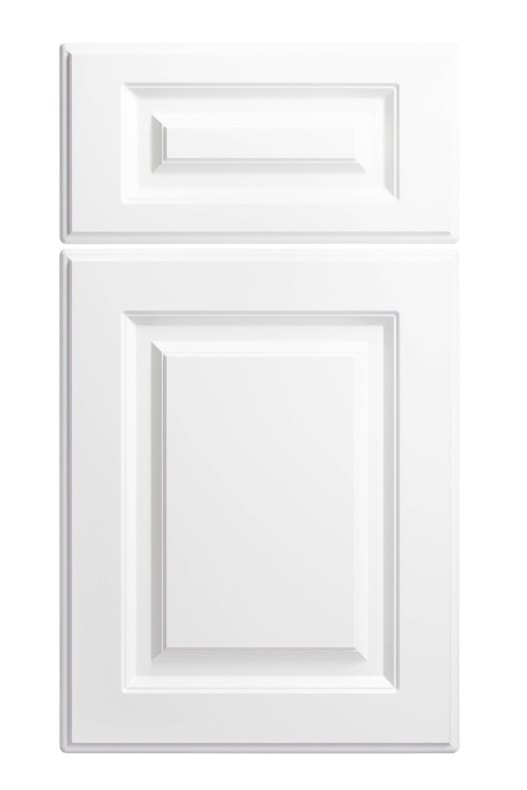 Front view of a white Banff cabinet panel that Heart of Home Kitchen and Bath Inc can install