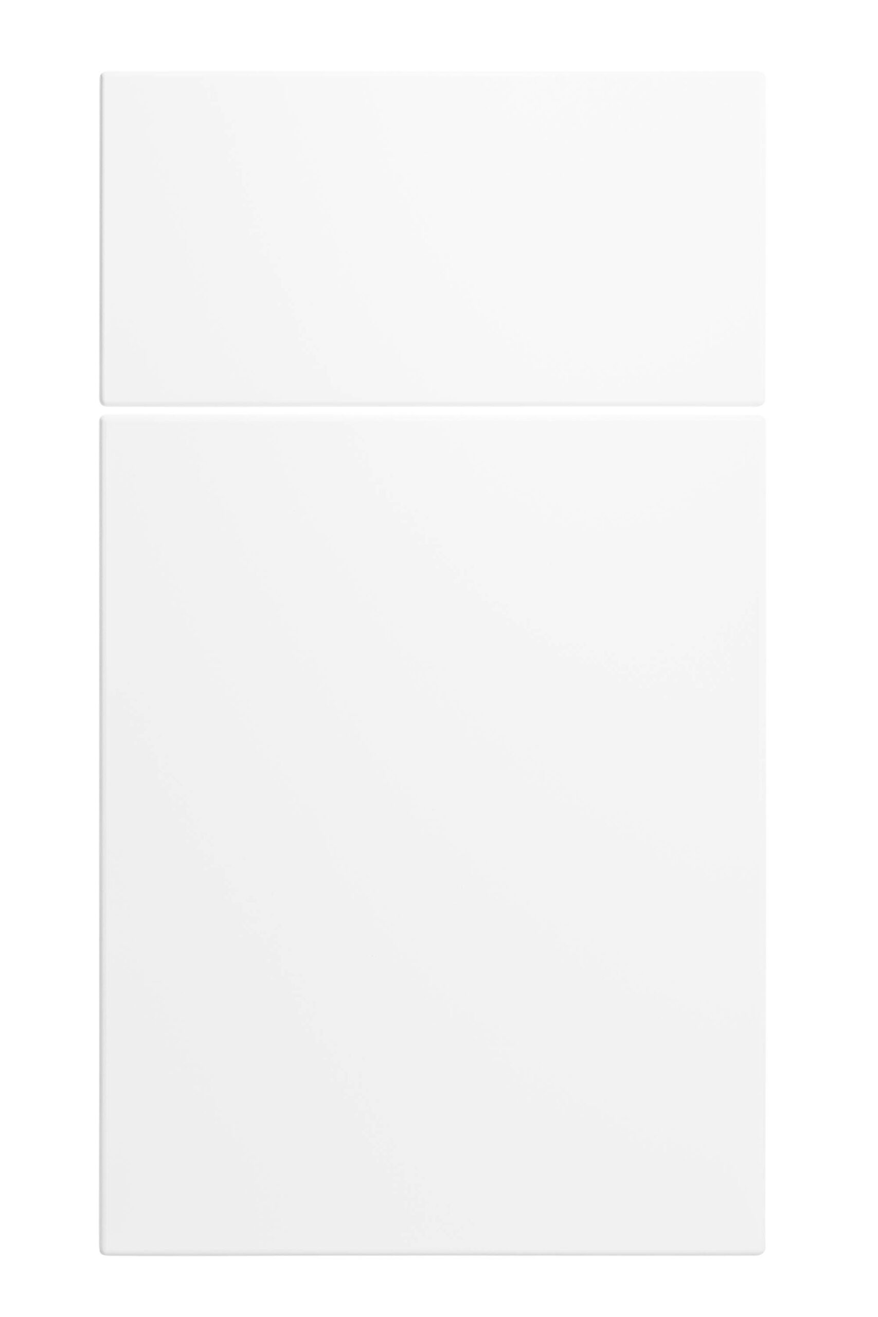 Front view of a white Geneva cabinet panel that Heart of Home Kitchen and Bath Inc can install