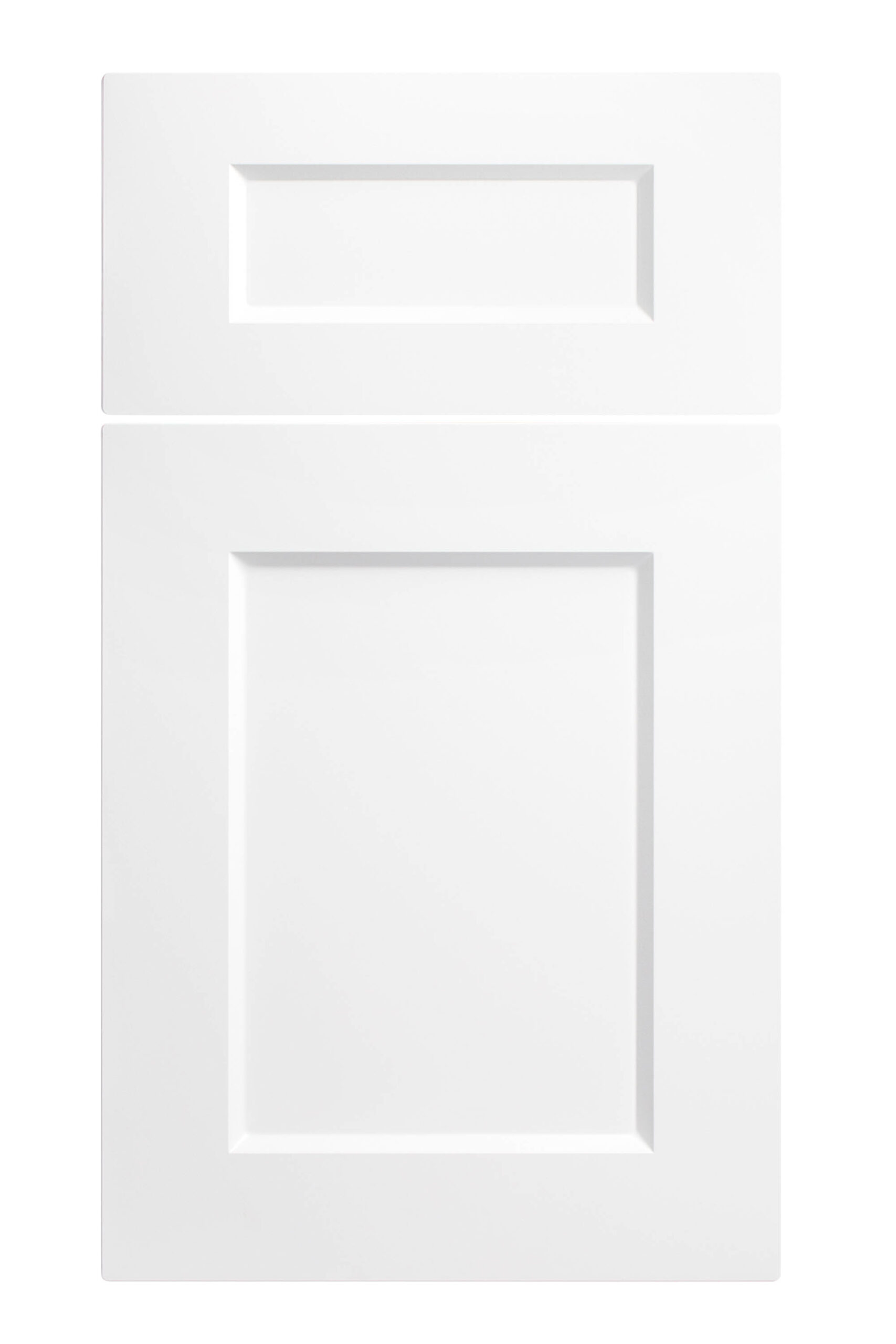 Front view of a white Lancaster cabinet panel that Heart of Home Kitchen and Bath Inc can install