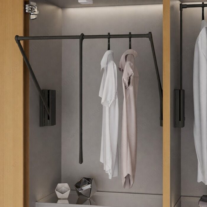 Pull-down closet hanging rod