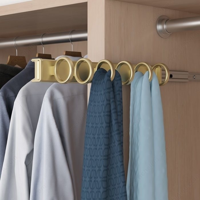 Pull-out scarf rack mounted in a wardrobe