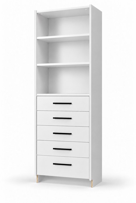 Open shelves above a drawer base